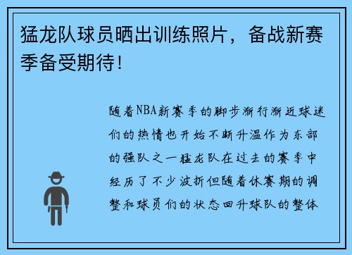 猛龙队球员晒出训练照片，备战新赛季备受期待！